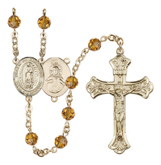 14 Karat Gold 6mm Austrian Crystal Virgen de Guadalupe Rosary in Topaz