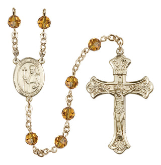 14 Karat Gold 6mm Austrian Crystal Saint Regis Rosary in Topaz