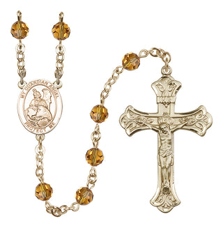 14 Karat Gold 6mm Austrian Crystal Guardian Angel Protector Rosary in Topaz