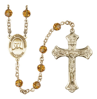14 Karat Gold 6mm Austrian Crystal Saint Jose Sanchez del Rio Rosary in Topaz