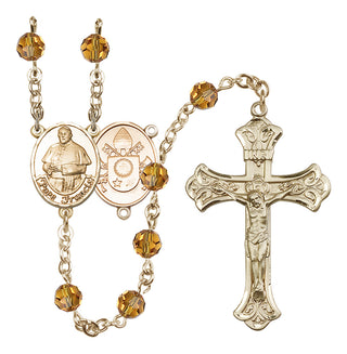 14 Karat Gold 6mm Austrian Crystal Pope Francis Rosary in Topaz