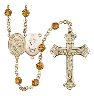 14 Karat Gold 6mm Austrian Crystal Saint Christopher/Basketball Rosary in Topaz