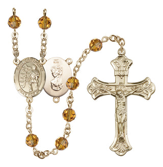 14 Karat Gold 6mm Austrian Crystal Saint Christopher / Karate Rosary in Topaz
