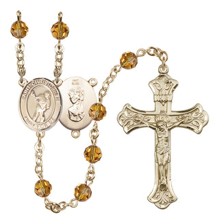 14 Karat Gold 6mm Austrian Crystal Saint Christopher/Lacrosse Rosary in Topaz