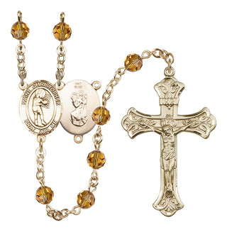 14 Karat Gold 6mm Austrian Crystal Saint Christopher/Basketball-Women Rosary in Topaz