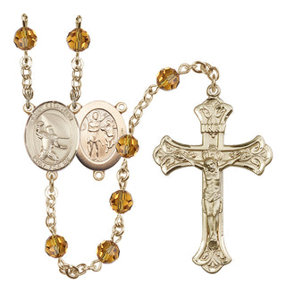 14 Karat Gold 6mm Austrian Crystal Saint Sebastian / Football Rosary in Topaz