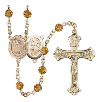 14 Karat Gold 6mm Austrian Crystal Saint Sebastian/Gymnastics Rosary in Topaz
