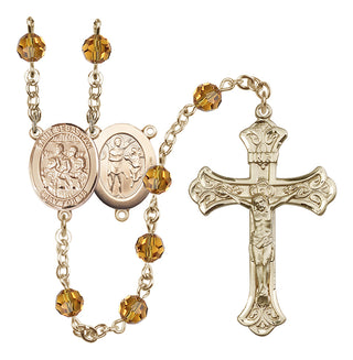 14 Karat Gold 6mm Austrian Crystal Saint Sebastian / Choir Rosary in Topaz