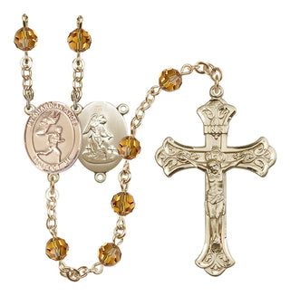 14 Karat Gold 6mm Austrian Crystal Guardian Angel/Track&Field-Men Rosary in Topaz
