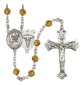 Sterling Silver 6mm Austrian Crystal Saint Agatha / Nurse Rosary in Topaz