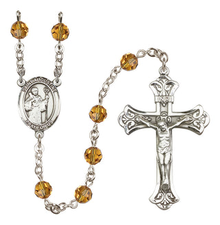 Sterling Silver 6mm Austrian Crystal Saint Augustine Rosary in Topaz