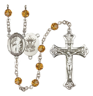 Sterling Silver 6mm Austrian Crystal Saint Brendan the Navigator/Navy Rosary in Topaz