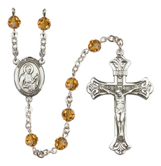 Sterling Silver 6mm Austrian Crystal Saint Camillus of Lellis Rosary in Topaz