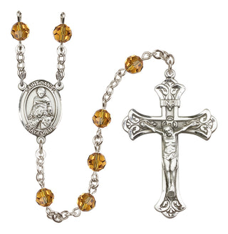 Sterling Silver 6mm Austrian Crystal Saint Daniel Rosary in Topaz