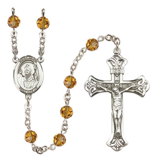 Sterling Silver 6mm Austrian Crystal Saint David of Wales Rosary in Topaz