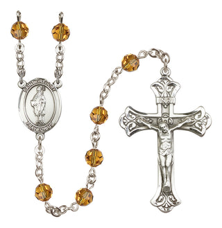 Sterling Silver 6mm Austrian Crystal Saint Gregory the Great Rosary in Topaz