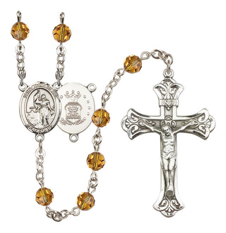 Sterling Silver 6mm Austrian Crystal Saint Joan of Arc / Air Force Rosary in Topaz