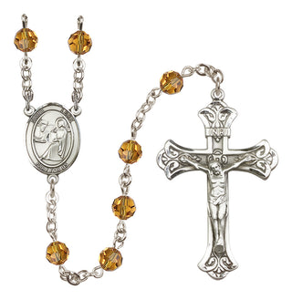 Sterling Silver 6mm Austrian Crystal Saint Luke the Apostle Rosary in Topaz