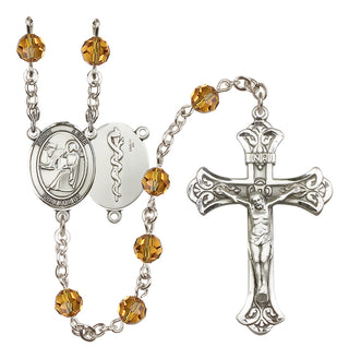 Sterling Silver 6mm Austrian Crystal Saint Luke the Apostle / Doctor Rosary in Topaz