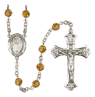 Sterling Silver 6mm Austrian Crystal Saint Maria Faustina Rosary in Topaz