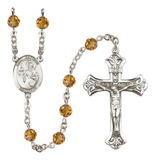 Sterling Silver 6mm Austrian Crystal Saint Matthew the Apostle Rosary in Topaz