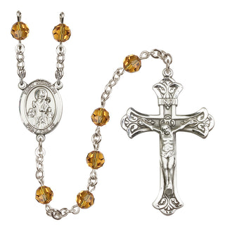 Sterling Silver 6mm Austrian Crystal Saint Nicholas Rosary in Topaz