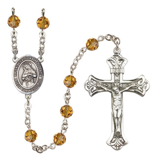 Sterling Silver 6mm Austrian Crystal Virgen de la Divina Providencia Rosary in Topaz