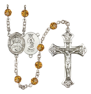Sterling Silver 6mm Austrian Crystal Scapular Rosary in Topaz