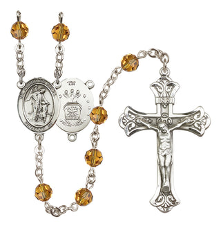 Sterling Silver 6mm Austrian Crystal Guardian Angel / Air Force Rosary in Topaz
