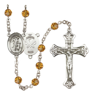 Sterling Silver 6mm Austrian Crystal Guardian Angel / Nat'l Guard Rosary in Topaz