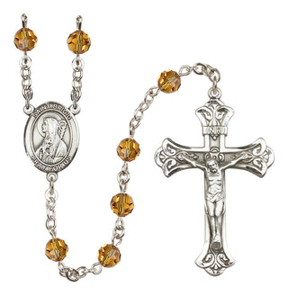 Sterling Silver 6mm Austrian Crystal Saint Brigid of Ireland Rosary in Topaz