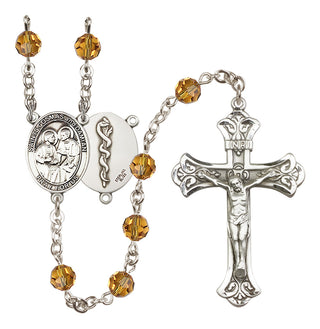 Sterling Silver 6mm Austrian Crystal Saints Cosmas & Damian / Doctors Rosary in Topaz