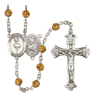 Sterling Silver 6mm Austrian Crystal Saint Christopher/Dance Rosary in Topaz
