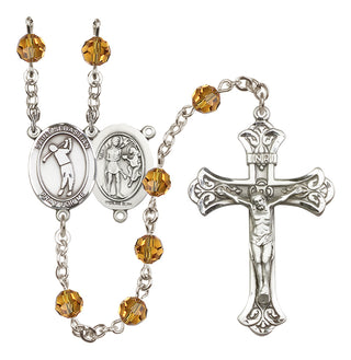 Sterling Silver 6mm Austrian Crystal Saint Sebastian/Golf Rosary in Topaz