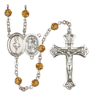 Sterling Silver 6mm Austrian Crystal Saint Sebastian/Dance Rosary in Topaz
