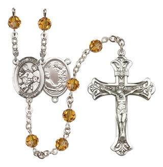 Sterling Silver 6mm Austrian Crystal Saint Cecilia / Marching Band Rosary in Topaz