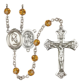 Sterling Silver 6mm Austrian Crystal Saint Sebastian / Rugby Rosary in Topaz