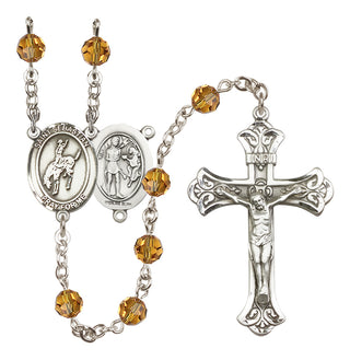Sterling Silver 6mm Austrian Crystal Saint Sebastian / Rodeo Rosary in Topaz