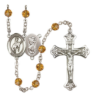 Sterling Silver 6mm Austrian Crystal Saint Christopher / Rodeo Rosary in Topaz
