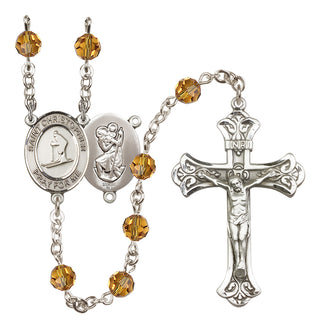 Sterling Silver 6mm Austrian Crystal Saint Christopher / Skiing Rosary in Topaz