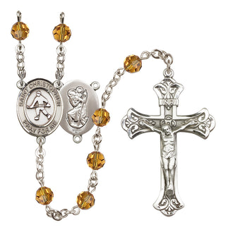 Sterling Silver 6mm Austrian Crystal Saint Christopher / Field Hockey Rosary in Topaz