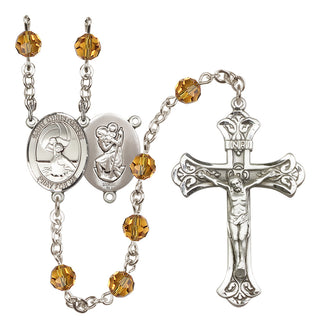 Sterling Silver 6mm Austrian Crystal Saint Christopher/Water Polo Women Rosary in Topaz