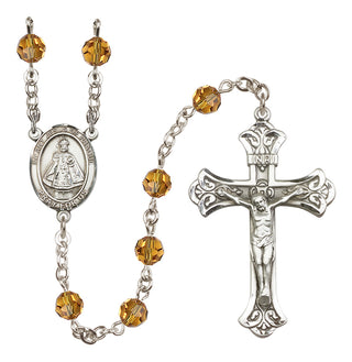 Sterling Silver 6mm Austrian Crystal Infant of Prague Rosary in Topaz