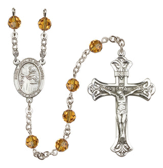 Sterling Silver 6mm Austrian Crystal Saint John of the Cross Rosary in Topaz