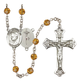 Sterling Silver 6mm Austrian Crystal Pope Emeritace Benedict XVI Rosary in Topaz
