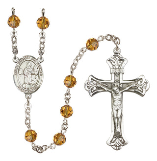 Sterling Silver 6mm Austrian Crystal Saint Isidore the Farmer Rosary in Topaz