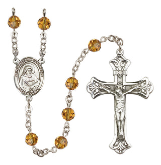 Sterling Silver 6mm Austrian Crystal Saint Bede the Venerable Rosary in Topaz