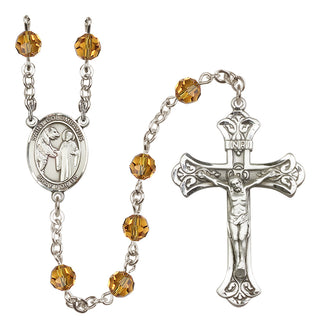 Sterling Silver 6mm Austrian Crystal Saint Columbanus Rosary in Topaz