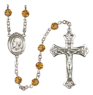 Sterling Silver 6mm Austrian Crystal Pope Saint Eugene I Rosary in Topaz