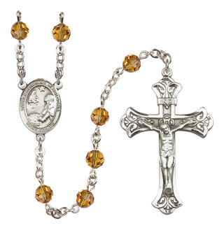 Sterling Silver 6mm Austrian Crystal Saint Catherine of Bologna Rosary in Topaz